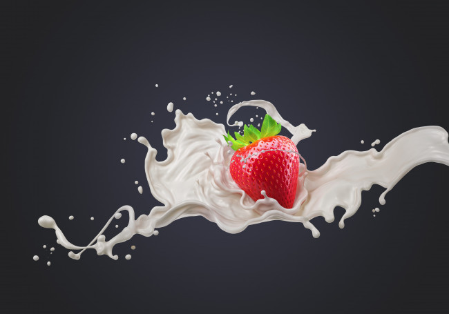 Обои картинки фото векторная графика, еда , food, фон, всплеск, молоко, клубника