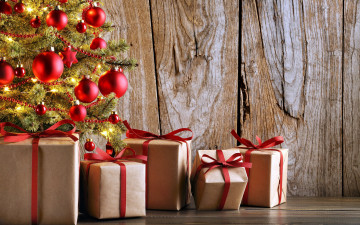 обоя праздничные, подарки и коробочки, елка, ширики, подарки
