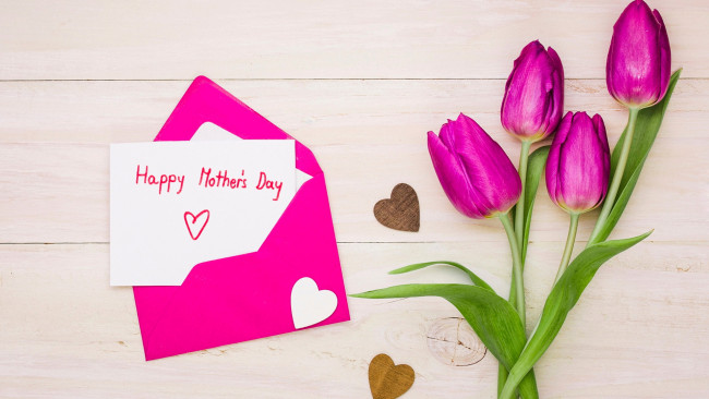 Обои картинки фото праздничные, день матери, тюльпаны, конверт, надпись