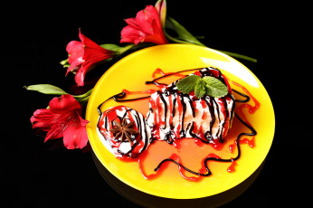 Картинка еда пирожные +кексы +печенье цветы альстромерия пирожное глазурь мята