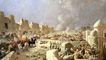 Картинка рисованное живопись город войска захват