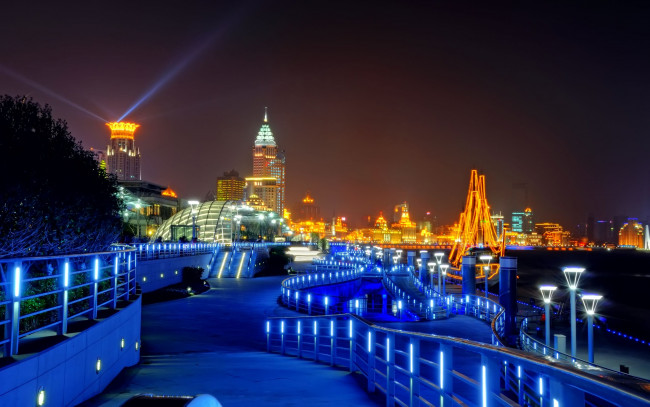 Обои картинки фото города, огни, ночного, yang jia du, shanghai