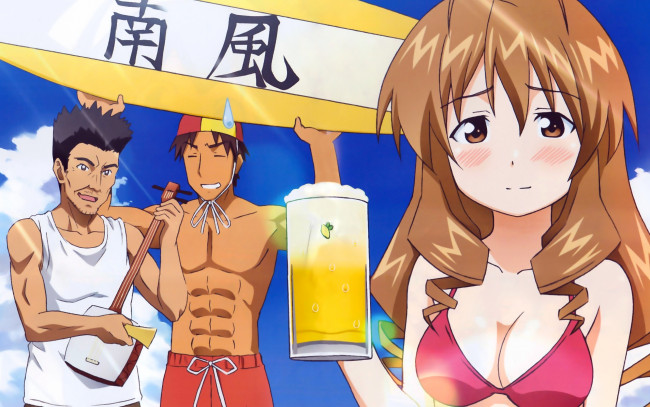 Обои картинки фото аниме, shinryaku, ika, musume, девушка, парни, стакан