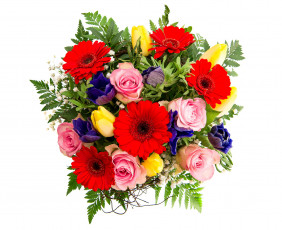 Картинка цветы букеты +композиции тюльпаны анемоны герберы розы