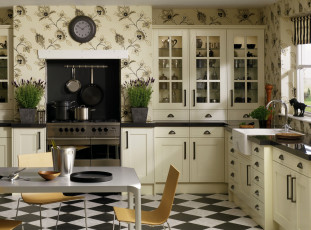 Картинка интерьер кухня посуда дизайн стол стулья плита мебель