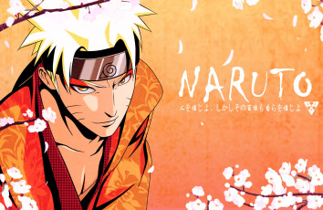 Картинка аниме naruto парень взгляд надпись цветочки веточки узумаки блондин арт