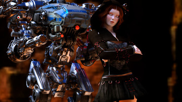 обоя 3д графика, fantasy , фантазия, девушка, робот