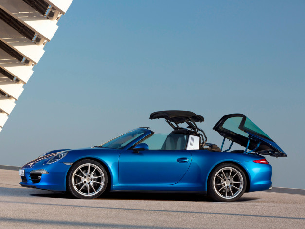 Обои картинки фото автомобили, porsche, 911, targa, 4, 991, 2014г, синий