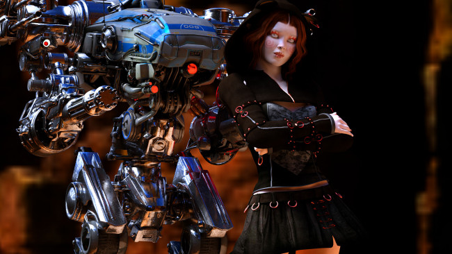 Обои картинки фото 3д графика, fantasy , фантазия, девушка, робот