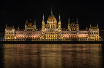 обоя hungarian parliament, города, будапешт , венгрия, дворец, ночь, река