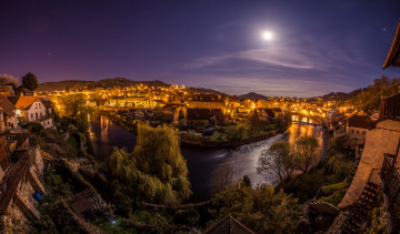 Картинка города -+огни+ночного+города река городок ночь