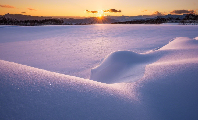 Обои картинки фото природа, зима, рассвет, горы, снег