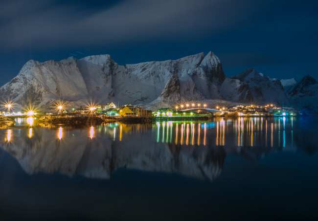 Обои картинки фото lofoten norwegen, города, - огни ночного города, севера