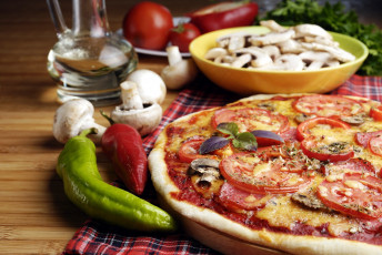 Картинка еда пицца сыр помидоры перец грибы шампиньоны
