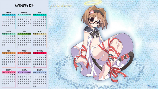 Обои картинки фото календари, аниме, девочка, очки, взгляд