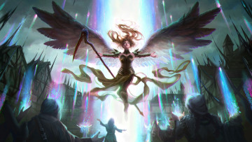 Картинка видео+игры magic +the+gathering+-+other девушка ангел с посохом в виде цапли
