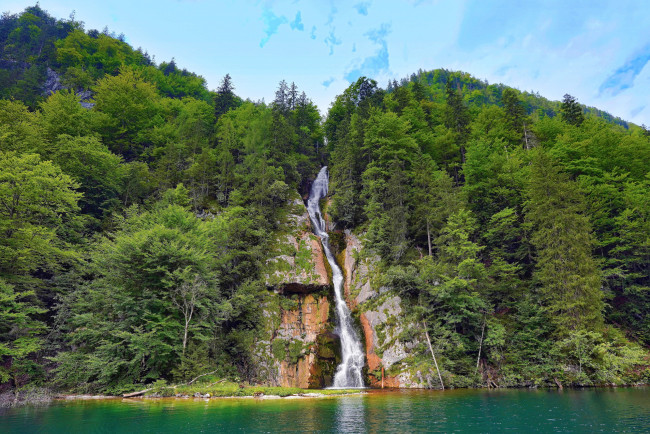 Обои картинки фото konigssee waterfall, bavaria, природа, водопады, konigssee, waterfall