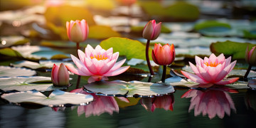обоя 3д графика, цветы , flowers, лилии, водяные