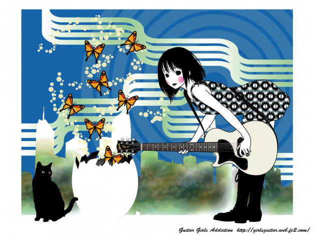 Обои картинки фото аниме, guitar, girls, addiction
