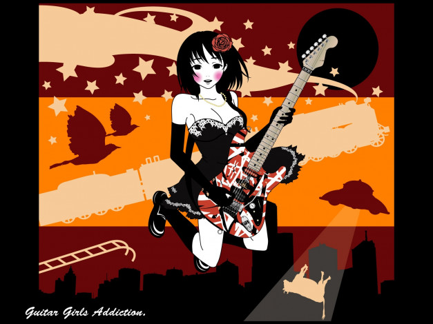 Обои картинки фото аниме, guitar, girls, addiction