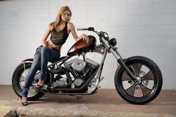 обоя мотоциклы, мото, девушкой, 69, chopper, custom, harley-davidson, classic, bobber