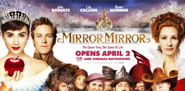 обоя mirror, кино, фильмы, julia, roberts, evil, queen, lily, collins, snow, white, armie, hammer, prince, alcott, гномы