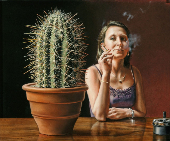 Обои картинки фото evert, thielen, рисованные, сигарета, кактус