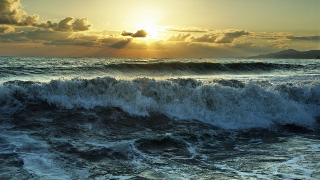 Обои картинки фото природа, моря, океаны, восход, прибой, море