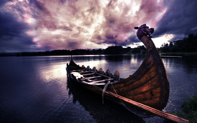 Обои картинки фото корабли, лодки, шлюпки, небо, природа, лодка, озеро