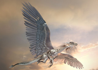 Картинка 3д графика creatures существа дракон полет крылья размах облака