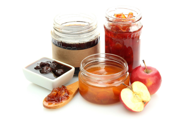 Обои картинки фото еда, мёд, варенье, повидло, джем, банки, яблоки