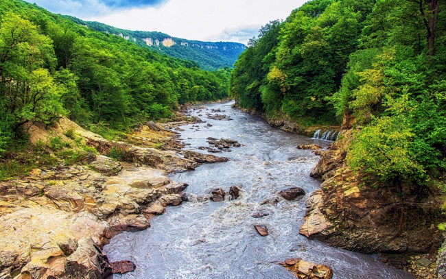 Обои картинки фото природа, реки, озера, поток, камни, лес, река, горы