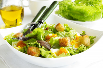 Картинка еда салаты +закуски анчоусы яйцо крутоны салат