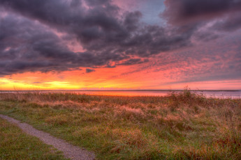 Картинка природа восходы закаты поле зарево тучи тропа