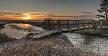 Картинка природа восходы закаты горизонт мост слияние река океан