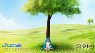 обоя календари, аниме, дерево, девочка