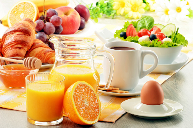 Обои картинки фото еда, разное, салат, кофе, сок, апельсин, мед