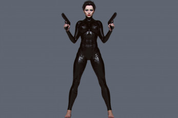 Картинка 3д+графика люди+ people взгляд пистолет фон девушка униформа