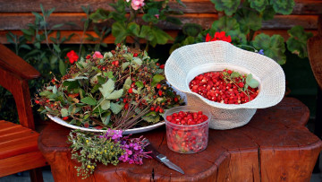 Картинка еда клубника +земляника ветки ягоды земляника шляпа