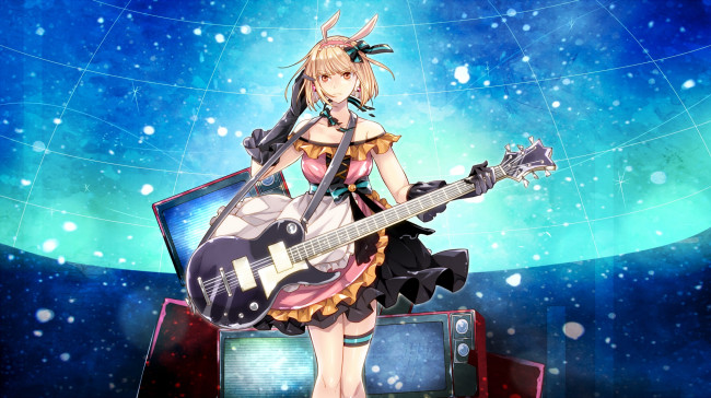 Обои картинки фото аниме, utau, девушка, гитара