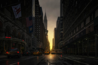Картинка города нью-йорк+ сша машины улица такси manhattanhenge