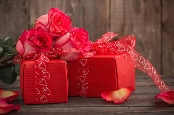 Картинка праздничные день+святого+валентина +сердечки +любовь ленты подарки лепестки розы сердечки