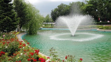 Картинка природа парк клумбы фонтан цветы