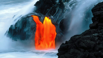 обоя природа, стихия, вулкан, море, извержение, лава
