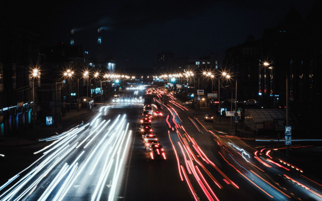 Обои картинки фото города, - огни ночного города, движение, огни, ночь, шоссе