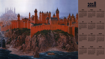обоя календари, фэнтези, крепость, водоем, замок