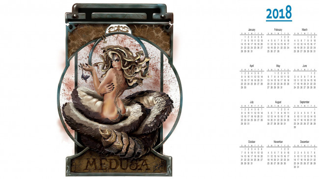 Обои картинки фото календари, фэнтези, женщина, взгляд, существо, медуза, змея