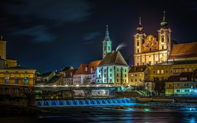 Обои картинки фото steyr, austria, города, - огни ночного города