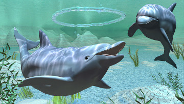 Картинка 3д+графика животные+ animals дельфины