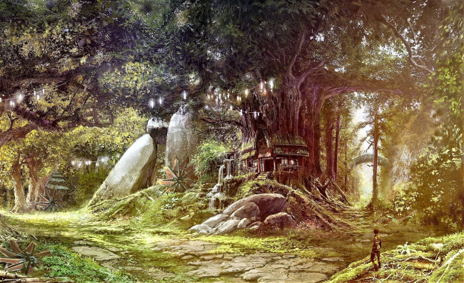Обои картинки фото видео игры, aion,  the tower of eternity, человек, лес, дома